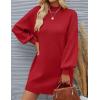 imageZESICA Womens Fall Turtleneck Sweater Dress Oversized Long Lantern Sleeve Casual Knit Pullover Mini DressesRed