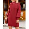 imageZESICA Womens Fall Turtleneck Sweater Dress Oversized Long Lantern Sleeve Casual Knit Pullover Mini DressesRed