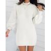 imageZESICA Womens Fall Turtleneck Sweater Dress Oversized Long Lantern Sleeve Casual Knit Pullover Mini DressesWhite