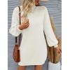 imageZESICA Womens Fall Turtleneck Sweater Dress Oversized Long Lantern Sleeve Casual Knit Pullover Mini DressesWhite