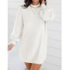 imageZESICA Womens Fall Turtleneck Sweater Dress Oversized Long Lantern Sleeve Casual Knit Pullover Mini DressesWhite