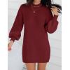 imageZESICA Womens Fall Turtleneck Sweater Dress Oversized Long Lantern Sleeve Casual Knit Pullover Mini DressesWine