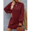 imageZESICA Womens Fall Turtleneck Sweater Dress Oversized Long Lantern Sleeve Casual Knit Pullover Mini DressesWine