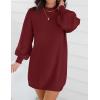 imageZESICA Womens Fall Turtleneck Sweater Dress Oversized Long Lantern Sleeve Casual Knit Pullover Mini DressesWine