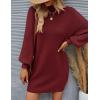 imageZESICA Womens Fall Turtleneck Sweater Dress Oversized Long Lantern Sleeve Casual Knit Pullover Mini DressesWine