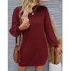 imageZESICA Womens Fall Turtleneck Sweater Dress Oversized Long Lantern Sleeve Casual Knit Pullover Mini DressesWine