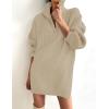 imageZESICA Womens Long Sleeve Mini Sweater Dress Fall Quarter Zip Ribbed Knit Oversized Pullover Jumper SweatersKhaki