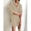 imageZESICA Womens Long Sleeve Mini Sweater Dress Fall Quarter Zip Ribbed Knit Oversized Pullover Jumper SweatersKhaki