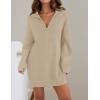imageZESICA Womens Long Sleeve Mini Sweater Dress Fall Quarter Zip Ribbed Knit Oversized Pullover Jumper SweatersKhaki