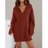 imageZESICA Womens Long Sleeve Mini Sweater Dress Fall Quarter Zip Ribbed Knit Oversized Pullover Jumper SweatersWine