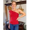 imageZESICA Womens One Shoulder Tank Tops 2025 Summer Sleeveless Going Out T Shirts Knit Slim Fit Fashion Tee TopRed