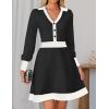 imageZESICA Womens Spring Long Sleeve V Neck Sweater Dress Collar Ribbed Knit Mini DressesBlack