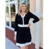 imageZESICA Womens Spring Long Sleeve V Neck Sweater Dress Collar Ribbed Knit Mini DressesBlack