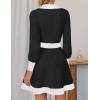 imageZESICA Womens Spring Long Sleeve V Neck Sweater Dress Collar Ribbed Knit Mini DressesBlack