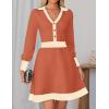 imageZESICA Womens Spring Long Sleeve V Neck Sweater Dress Collar Ribbed Knit Mini DressesCoral