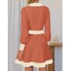 imageZESICA Womens Spring Long Sleeve V Neck Sweater Dress Collar Ribbed Knit Mini DressesCoral