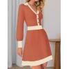 imageZESICA Womens Spring Long Sleeve V Neck Sweater Dress Collar Ribbed Knit Mini DressesCoral