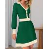 imageZESICA Womens Spring Long Sleeve V Neck Sweater Dress Collar Ribbed Knit Mini DressesGreen