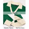 imageZESICA Womens Spring Long Sleeve V Neck Sweater Dress Collar Ribbed Knit Mini DressesGreen