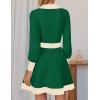 imageZESICA Womens Spring Long Sleeve V Neck Sweater Dress Collar Ribbed Knit Mini DressesGreen