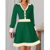 imageZESICA Womens Spring Long Sleeve V Neck Sweater Dress Collar Ribbed Knit Mini DressesGreen