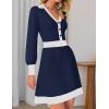 imageZESICA Womens Spring Long Sleeve V Neck Sweater Dress Collar Ribbed Knit Mini DressesNavy
