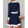 imageZESICA Womens Spring Long Sleeve V Neck Sweater Dress Collar Ribbed Knit Mini DressesNavy