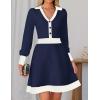 imageZESICA Womens Spring Long Sleeve V Neck Sweater Dress Collar Ribbed Knit Mini DressesNavy