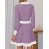 imageZESICA Womens Spring Long Sleeve V Neck Sweater Dress Collar Ribbed Knit Mini DressesPurple