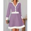 imageZESICA Womens Spring Long Sleeve V Neck Sweater Dress Collar Ribbed Knit Mini DressesPurple