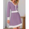 imageZESICA Womens Spring Long Sleeve V Neck Sweater Dress Collar Ribbed Knit Mini DressesPurple
