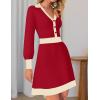 imageZESICA Womens Spring Long Sleeve V Neck Sweater Dress Collar Ribbed Knit Mini DressesRed