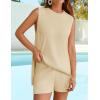 imageZESICA Womens Summer 2 Piece Matching Long Sweater Shorts Sets 2025 Travel Resort Wear Sleeveless Knit OutfitsApricot