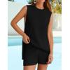 imageZESICA Womens Summer 2 Piece Matching Long Sweater Shorts Sets 2025 Travel Resort Wear Sleeveless Knit OutfitsBlack