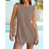 imageZESICA Womens Summer 2 Piece Matching Long Sweater Shorts Sets 2025 Travel Resort Wear Sleeveless Knit OutfitsCamel