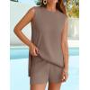 imageZESICA Womens Summer 2 Piece Matching Long Sweater Shorts Sets 2025 Travel Resort Wear Sleeveless Knit OutfitsCamel