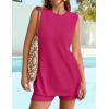 imageZESICA Womens Summer 2 Piece Matching Long Sweater Shorts Sets 2025 Travel Resort Wear Sleeveless Knit OutfitsRosered