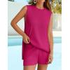 imageZESICA Womens Summer 2 Piece Matching Long Sweater Shorts Sets 2025 Travel Resort Wear Sleeveless Knit OutfitsRosered
