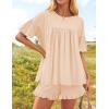 imageZESICA Womens Summer 2 Piece Outfits 2025 Ruffle Short Sleeve Tops and Shorts Casual Loose Oversized TShirts Lounge SetsApricot
