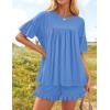 imageZESICA Womens Summer 2 Piece Outfits 2025 Ruffle Short Sleeve Tops and Shorts Casual Loose Oversized TShirts Lounge SetsBlue