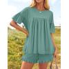 imageZESICA Womens Summer 2 Piece Outfits 2025 Ruffle Short Sleeve Tops and Shorts Casual Loose Oversized TShirts Lounge SetsGreen