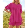 imageZESICA Womens Summer 2 Piece Outfits 2025 Ruffle Short Sleeve Tops and Shorts Casual Loose Oversized TShirts Lounge SetsRose