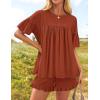 imageZESICA Womens Summer 2 Piece Outfits 2025 Ruffle Short Sleeve Tops and Shorts Casual Loose Oversized TShirts Lounge SetsRust