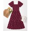 imageZESICA Womens Summer Boho Floral Midi Dress 2025 Casual Short Sleeve Square Neck Flowy Beach Vacation Long DressWine