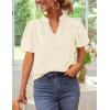 imageZESICA Womens Summer Short Puff Sleeve Shirts 2025 V Neck Casual Hollow Out Lace Embroidered Blouse TopsApricot