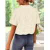 imageZESICA Womens Summer Short Puff Sleeve Shirts 2025 V Neck Casual Hollow Out Lace Embroidered Blouse TopsApricot