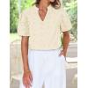 imageZESICA Womens Summer Short Puff Sleeve Shirts 2025 V Neck Casual Hollow Out Lace Embroidered Blouse TopsApricot