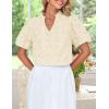imageZESICA Womens Summer Short Puff Sleeve Shirts 2025 V Neck Casual Hollow Out Lace Embroidered Blouse TopsApricot