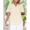 imageZESICA Womens Summer Short Puff Sleeve Shirts 2025 V Neck Casual Hollow Out Lace Embroidered Blouse TopsApricot