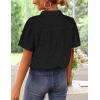 imageZESICA Womens Summer Short Puff Sleeve Shirts 2025 V Neck Casual Hollow Out Lace Embroidered Blouse TopsBlack